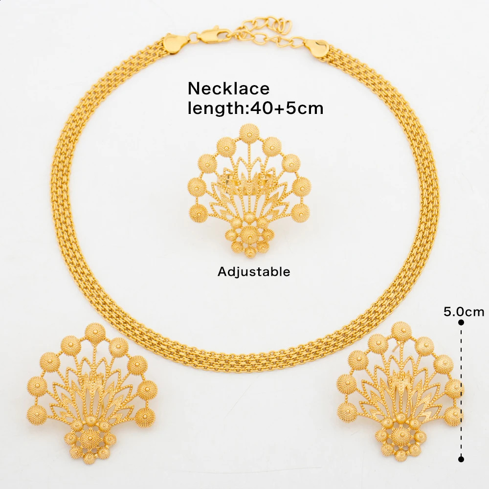 Handmade Big Earrings Ring Set 18K Gold Plated Dubai Chain Wedding Jewelry Bridal Accessory Arab Turkis Earrings Women 241105