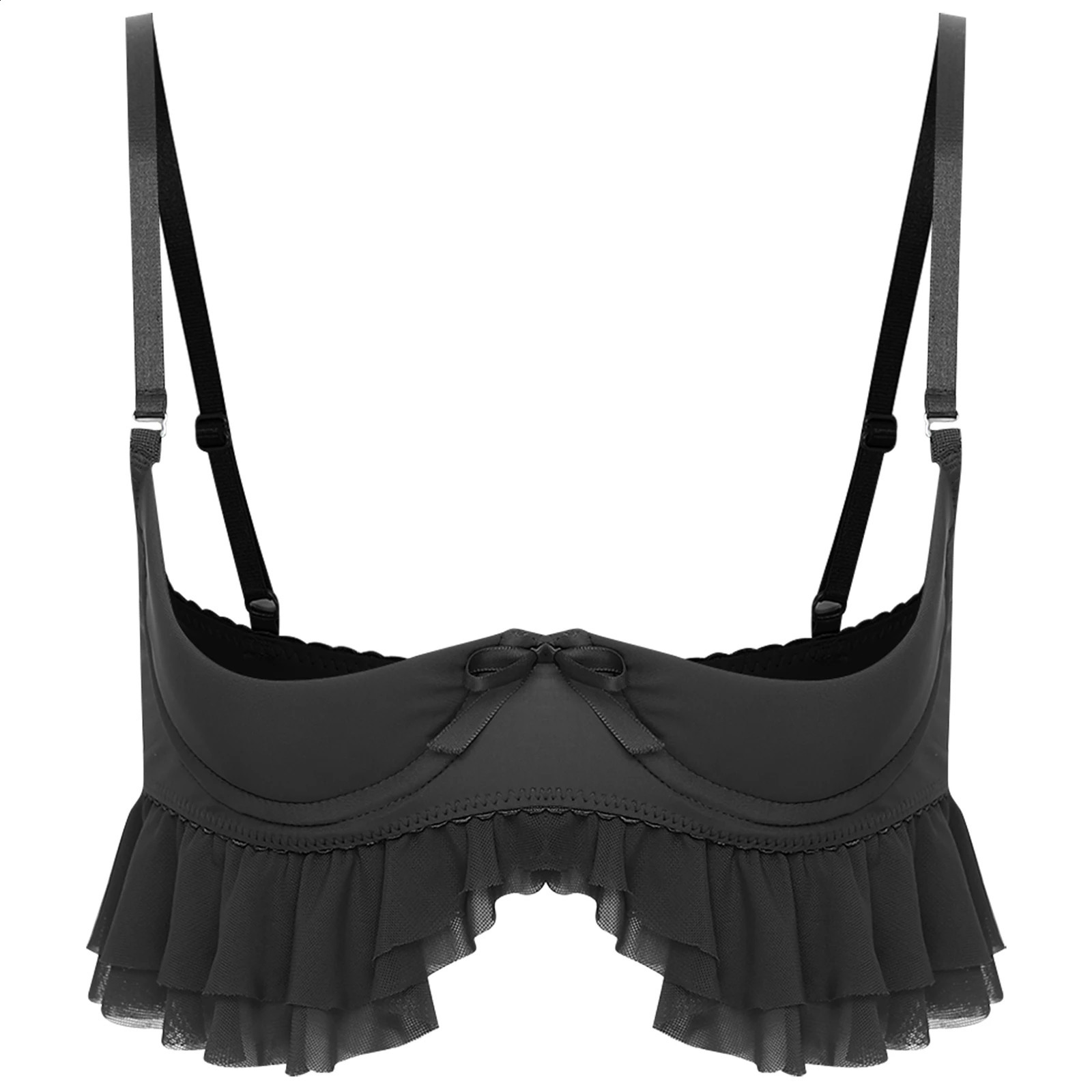 Erotic Womens Sexy Push Up Bra with Ruffled Trim 13 Padded Cup Underwire Open Tempting Balconette Lingerie Nightwear 241105