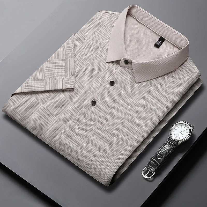 2024 mens new printed cotton business casual short sleeved shirt fashionable short sleeved comfortable breathable top W241104