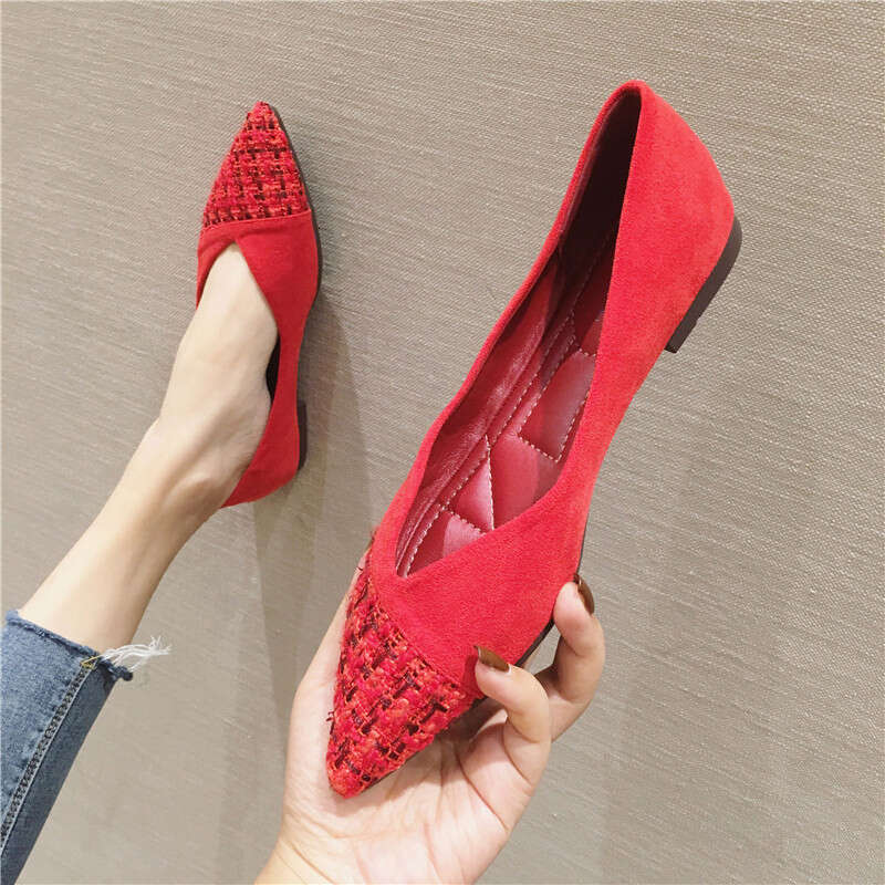 2023 Autumn New Internet Celebrity Versatile Small Fragrant Style Pointed Shallow Mouth Flat Single Women's Soft Soled Bean Shoes