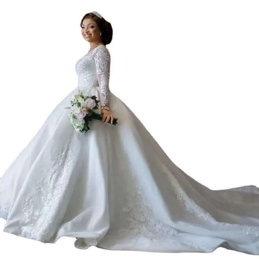 Gorgeous Pearls Beaded Wedding Dresses African Bridal Gown Long Sleeves Lace Appliques Tulle A E Ruched Custom Plus Size Country Beach Boho Vestido De