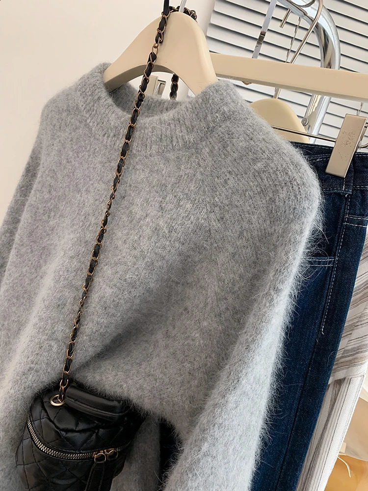 Womens Knitted Sweater Fashion Retro Solid Color Sweater Large Loose Knitted Zipper Autumn Collection 241105