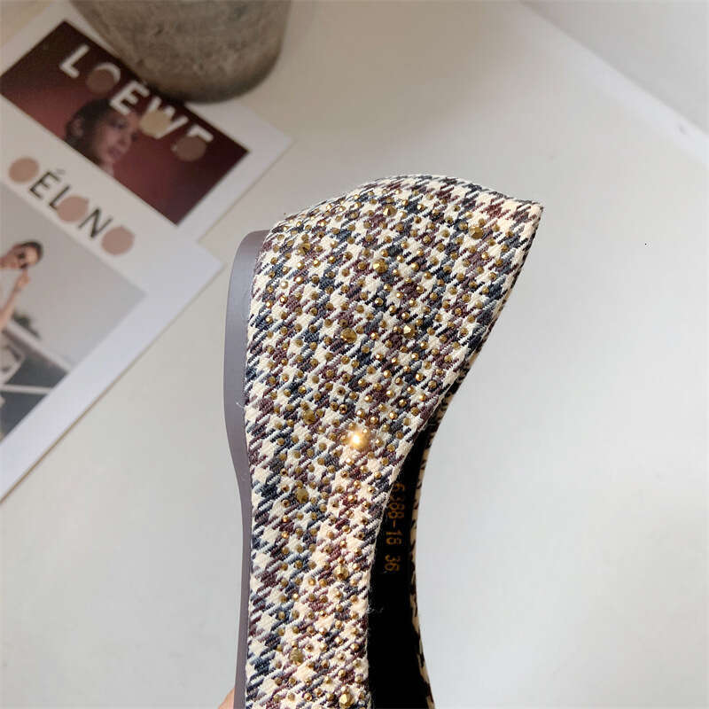 2023 Spring/Summer New Ladies And Fairies Evening Wind Pointed Flat Bottom Shallow Mouth Bow Knot Water Diamond Inner Elevated Single Shoes