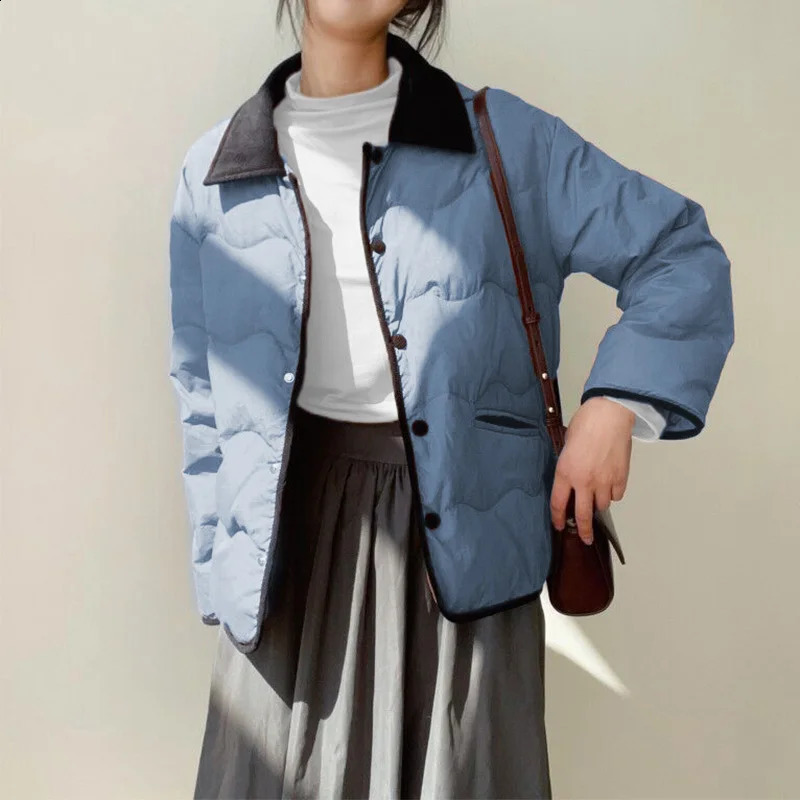 Women Winter Thicken Cotton Coat Casual Polo Collar Long Sleeve Warm Cotton-padded Jacket Overcoat Autumn Zipper Parkas 2024 241105