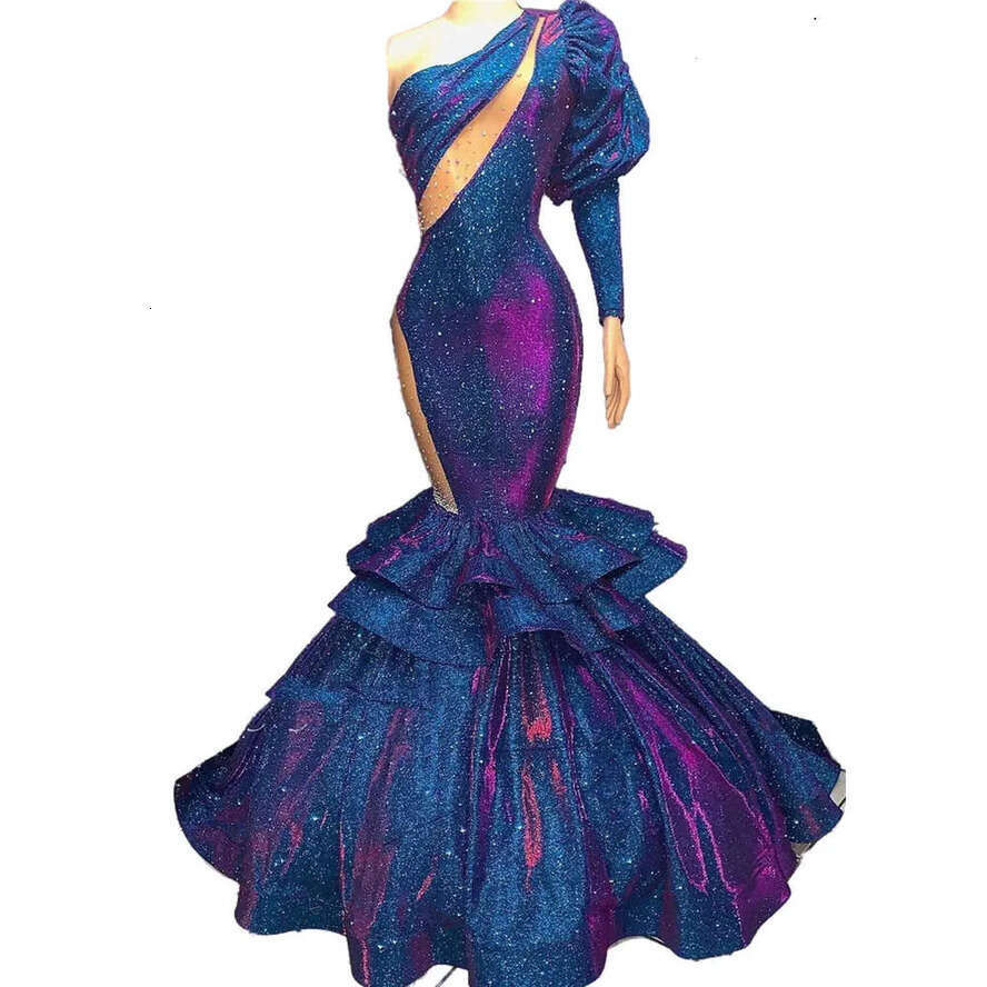 Aso Arabic Navy Ebi Blue Prom Dress Beaded Mermaid Evening Formal Party Second Reception Birthday Engagement Gowns Dresses Robe De Soiree ZJ Es