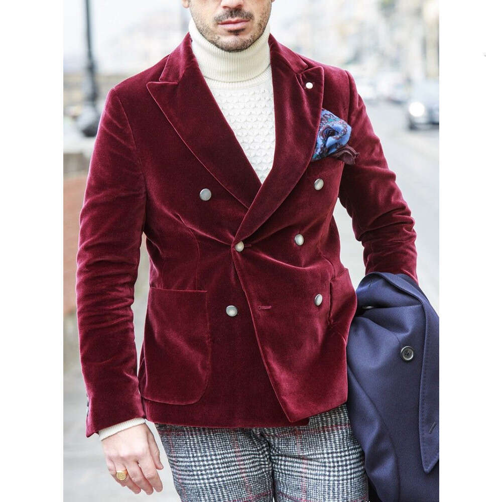Double-Breasted Jackets Man Dress Elegant Men's Veet Jacket Mens Suit Coats New In Suits And Blazers Male & Coat