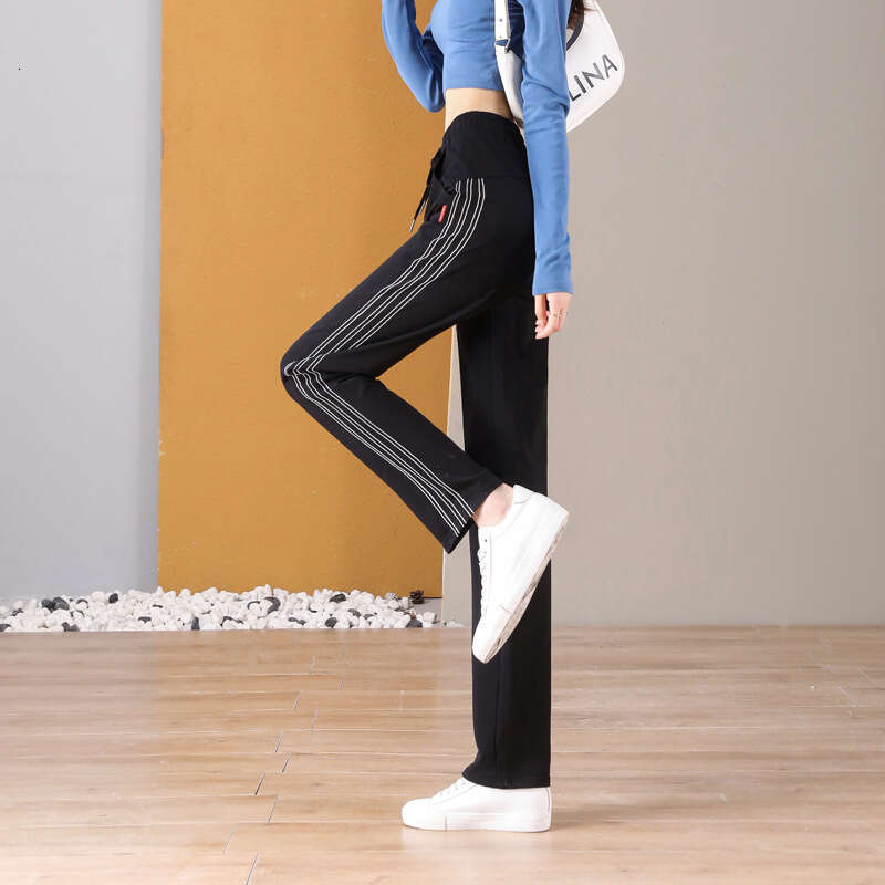 shanshi three stripes pants Spring and Autumn Fashion Side Striped Casual Sports Women's Loose High Street Trendy Brand Straight Tube Three Row B