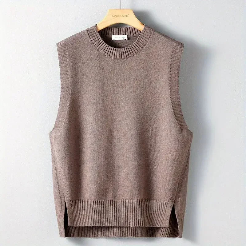 Solid Color Waist for Autumn and Winter Mens Knitted Tank Top Korean Review Elegant Street Clothing Sweater for Men 241105