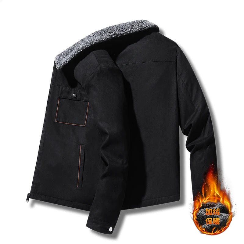 JSNFYSJ2322 Mens winter lapel with fleece thickened thermal jacket mens multipocket wear 241105