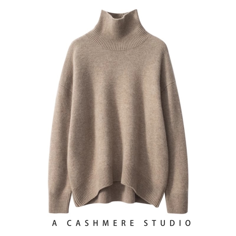 Autumn and Winter Thick Cashmere Sweater Womens High Collar Pullover Sweater Warm Loose Knitted Bottom Sweater Top 241104