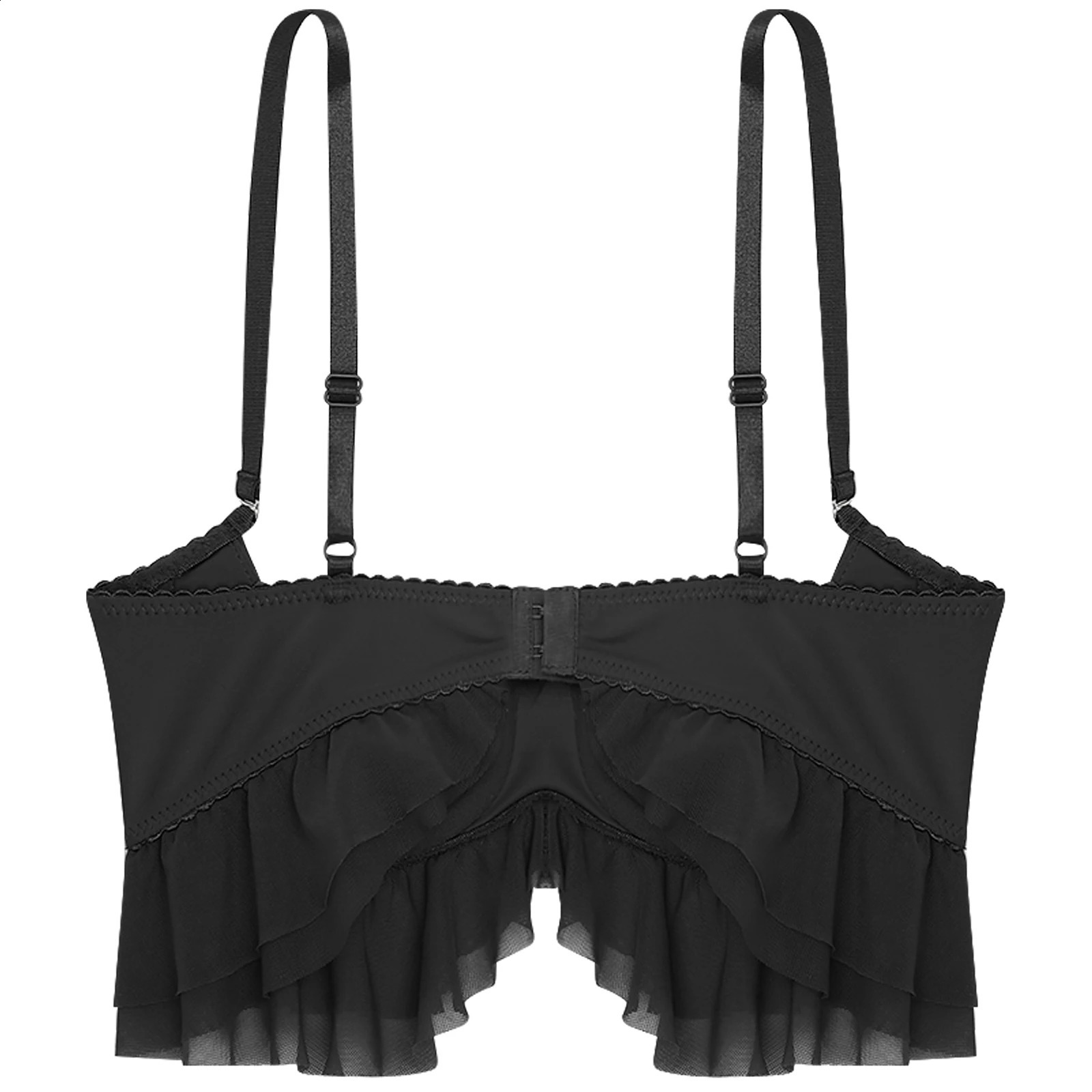 Erotic Womens Sexy Push Up Bra with Ruffled Trim 13 Padded Cup Underwire Open Tempting Balconette Lingerie Nightwear 241105