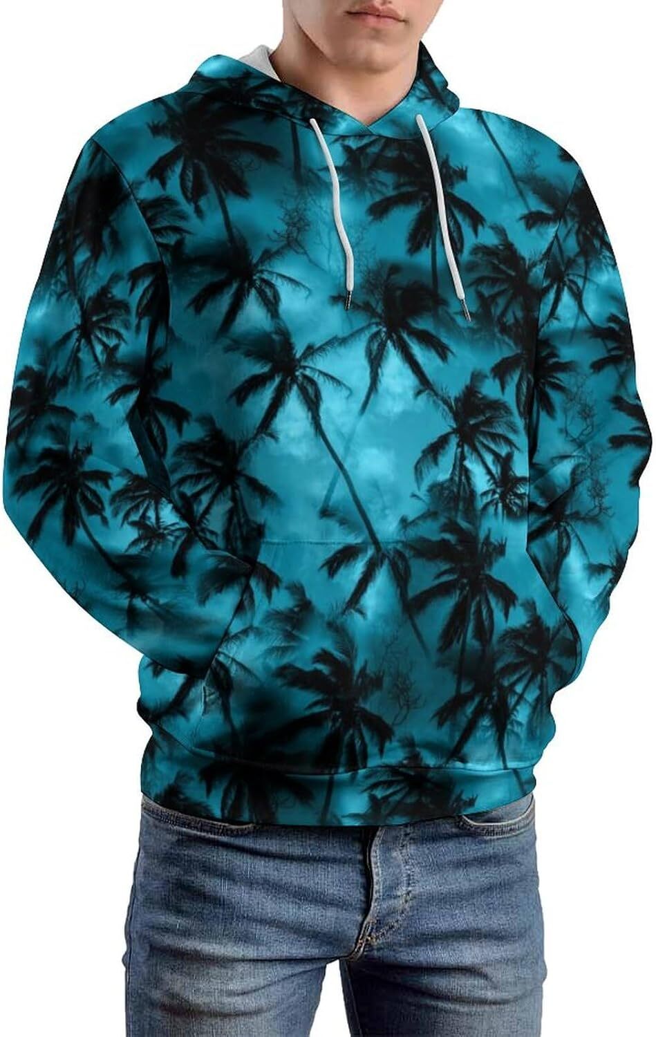 Hoodie for Mens Womens Palm Tree Shirt Tropical Leaves Hoodies for Men 3D Print Pullover Hooded Drawstring Loose Sweatshirt with Big Pockets Graphic C