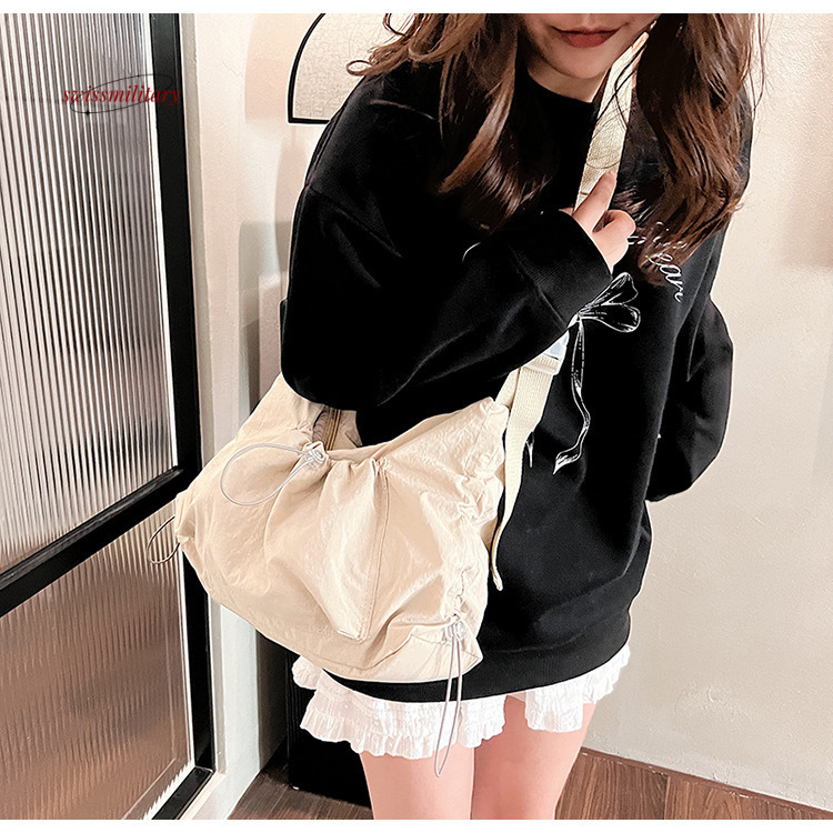 Lazy style female college student women's fashionable pleated cloud bag, casual loose large capacity single shoulder crossbody bag #24 swissmilit