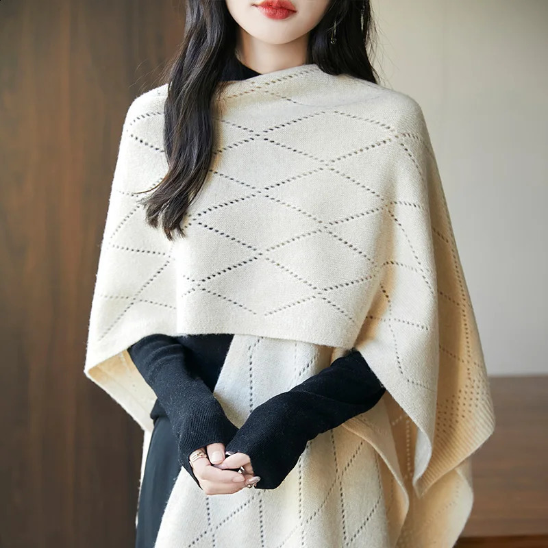 autumn and winter womens 100% merino wool cashmere sweater casual knitted solid color shawl fashion coat 241105