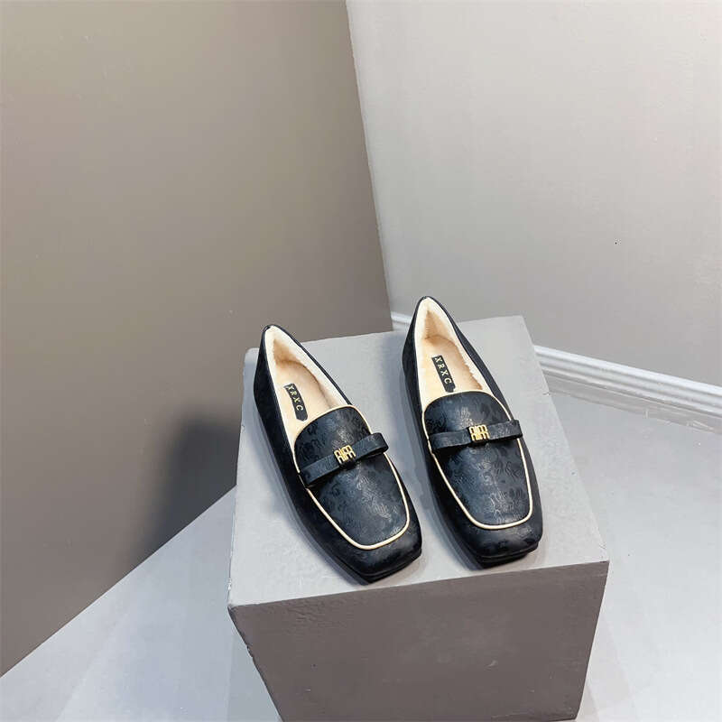 Chinese Style Flat Bow Soft Soled Bean For Women, Korean Version, New One Foot Cover With Plush Warm Fur Shoes