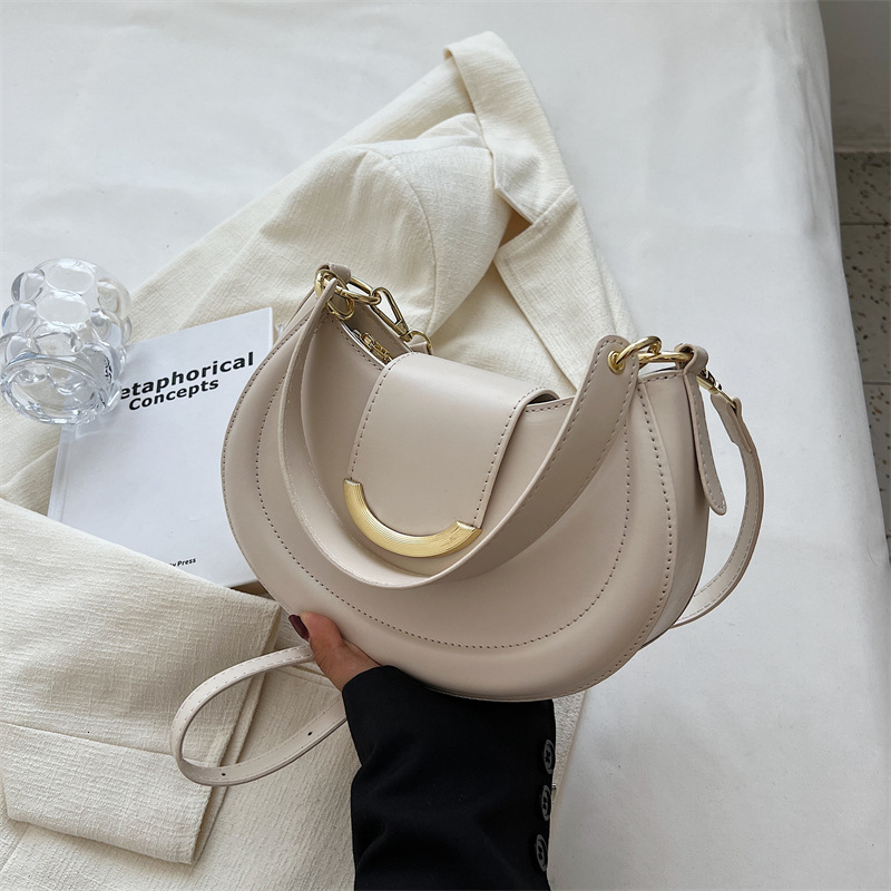 Designer's new women's fashionable simple handbag Western solid color texture single shoulder crossbody bag