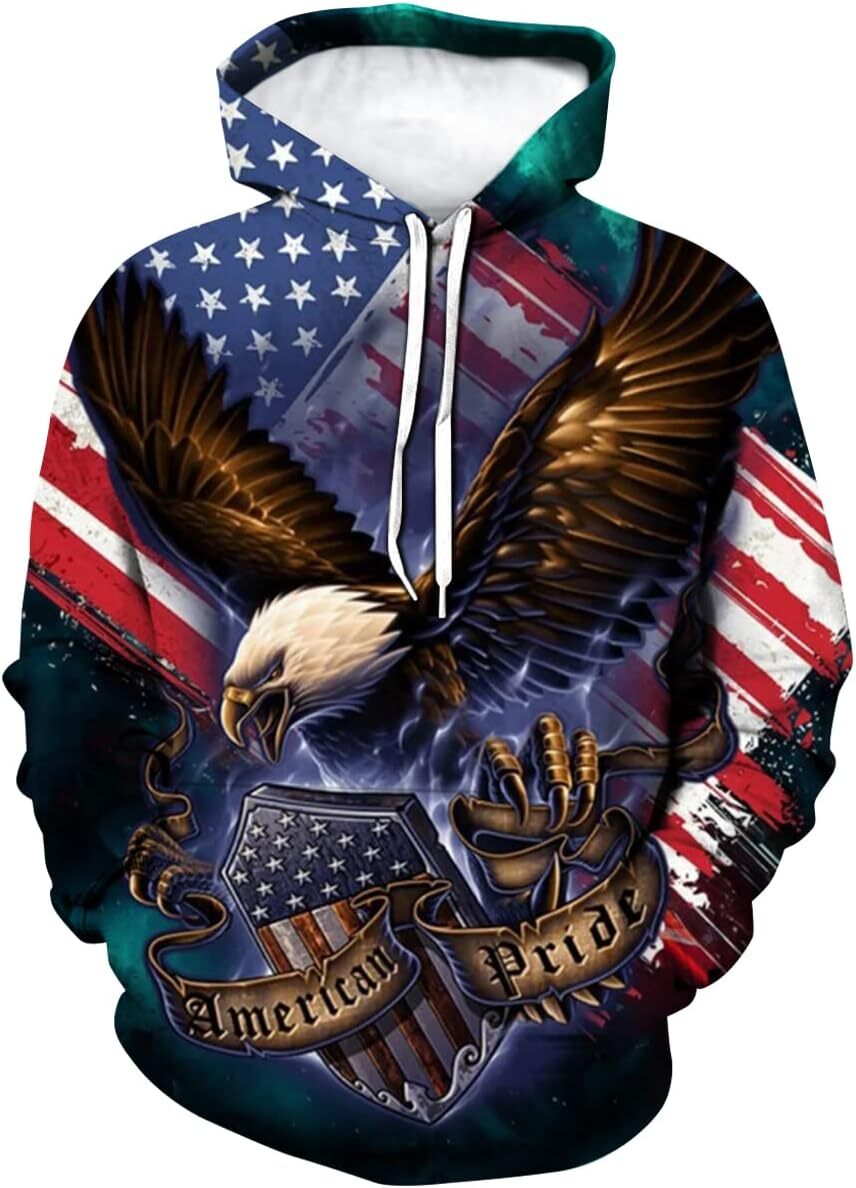 Hoodie for Mens Womens Mens Bald Eagle Hoodie Autumn Winter Long Sleeve Pullover Animal Theme Sweatshirt Realistic Graphic Hoodie Graphic cool