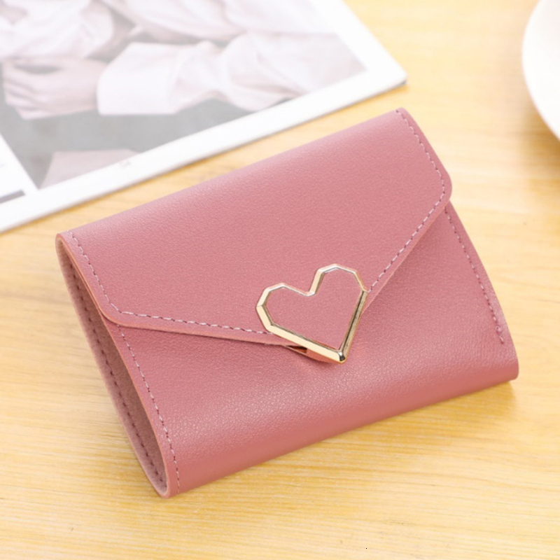 Fashion Heart Shaped Women's Short Money Bag Solid Color Designer Large Capacity Credit Card Wallet Student Coin Wallet