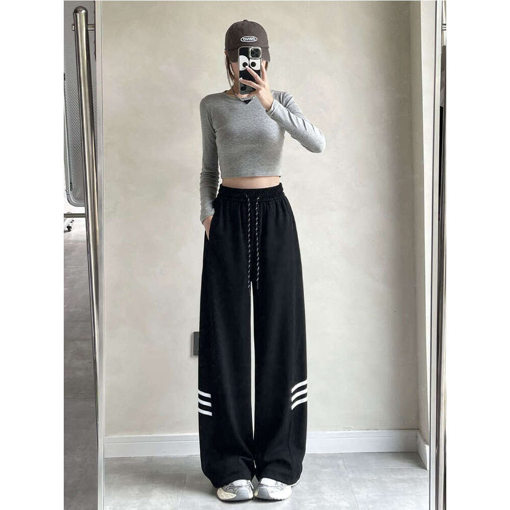 shanshi three stripes pants Side panel three bar casual for women spring autumn, new student Korean version sports straight leg pants in white, gray, 