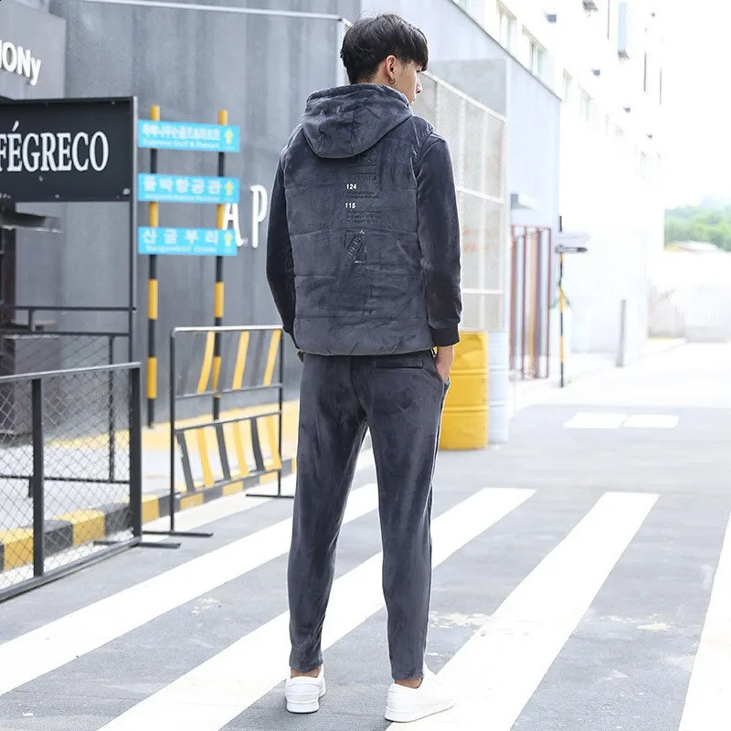Winter Mens 3pcs Velvet Tracksuit Hoddie Vest Coat Sweatshirt Pants Suits Casual Joggers Fitness Sets Fashion Warm Track Suit 241105