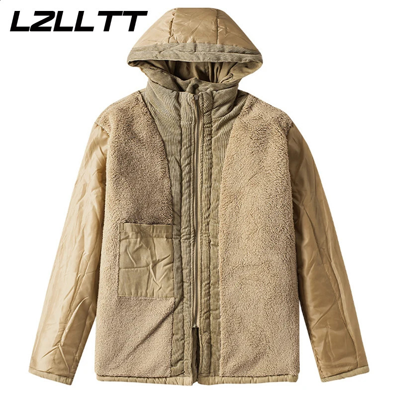 LZLLTT Men Winter Warm Parkas Mens Fleece Detachable Hat Jacket Casual Cotton Outdoor Fur Trench Padded Jackets Coats 241105