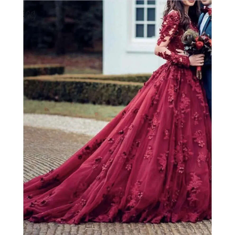 Bury Sheer Long Sleeves Arabic Ball Gown Dresses D Ral Lace Applique Beaded Sweep Train Bridal Wedding Gowns S