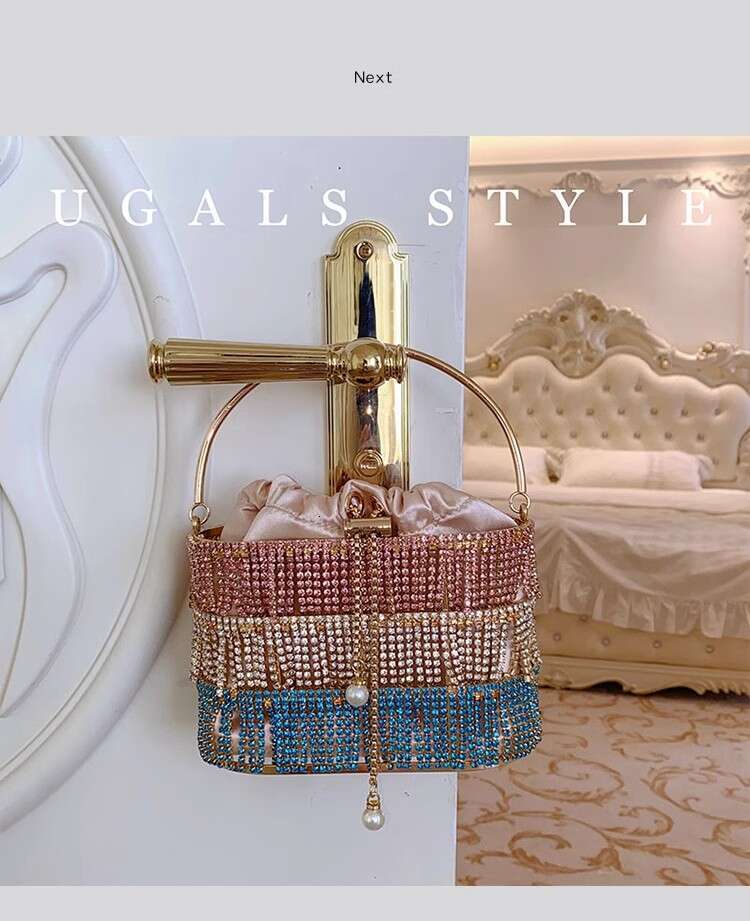 Designer Glitter Tassel Women's Handbag Shiny Rhies Dia Evening Wedding Party Clutch Purse Shoulder Bag