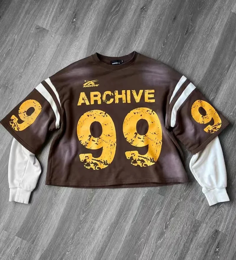 Streetwear fashion long sleeved T-shirt Harajuku retro digital graphic printing oversized T-shirt mens Y2K Gothic autumn top 241030