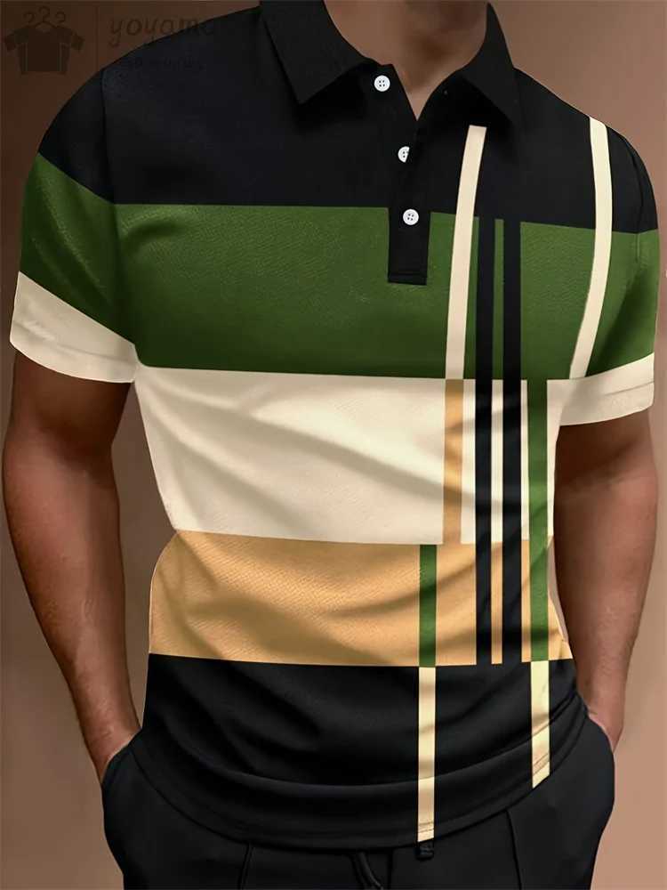 Stripe Pattern Printed Mens Button T-shirt Mens Harajuku Strt Mens Short Sleeve Shirt Stripe Printed Top W241104