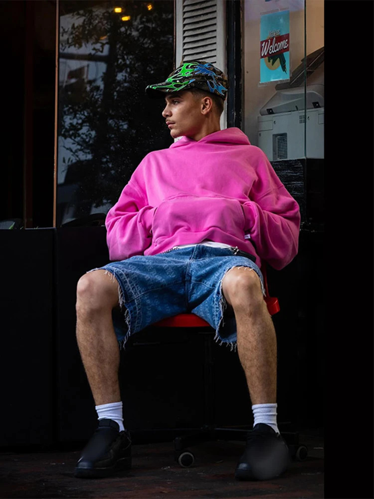 Solid Loose Mens Hoodies Autumn Street Fashion Long Sleeve Oversized Hooded Pullover 2024 Casual Male Pocket Hoodie Sweatshirt 241104