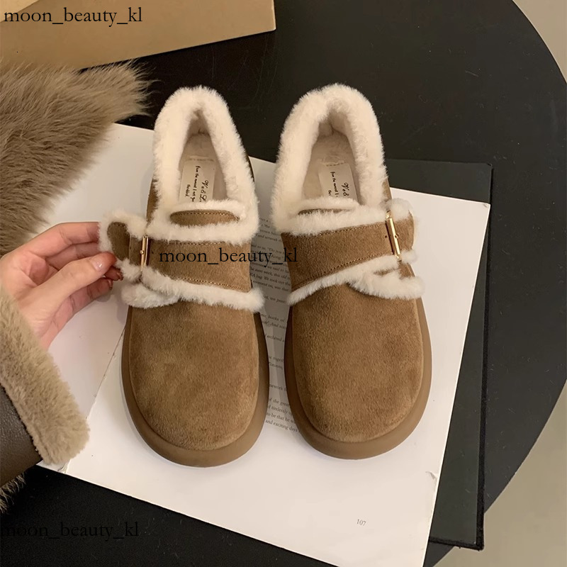 Matte Leather Thick Soled Brown Velvet Boken Shoes, Autumn And Winter Snow Shoes, Snow Boots, Cotton Shoes For Women, Wearing Fur Shoes On The Outside