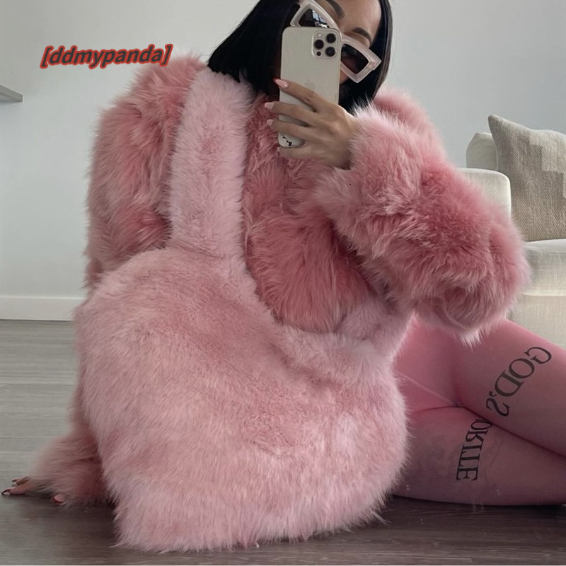 New Plush Ins Sweet Cool Fairy Pink Love Bag Handheld Crossbody Spicy Girl Imitation Fox Hair #45 ddmypanda