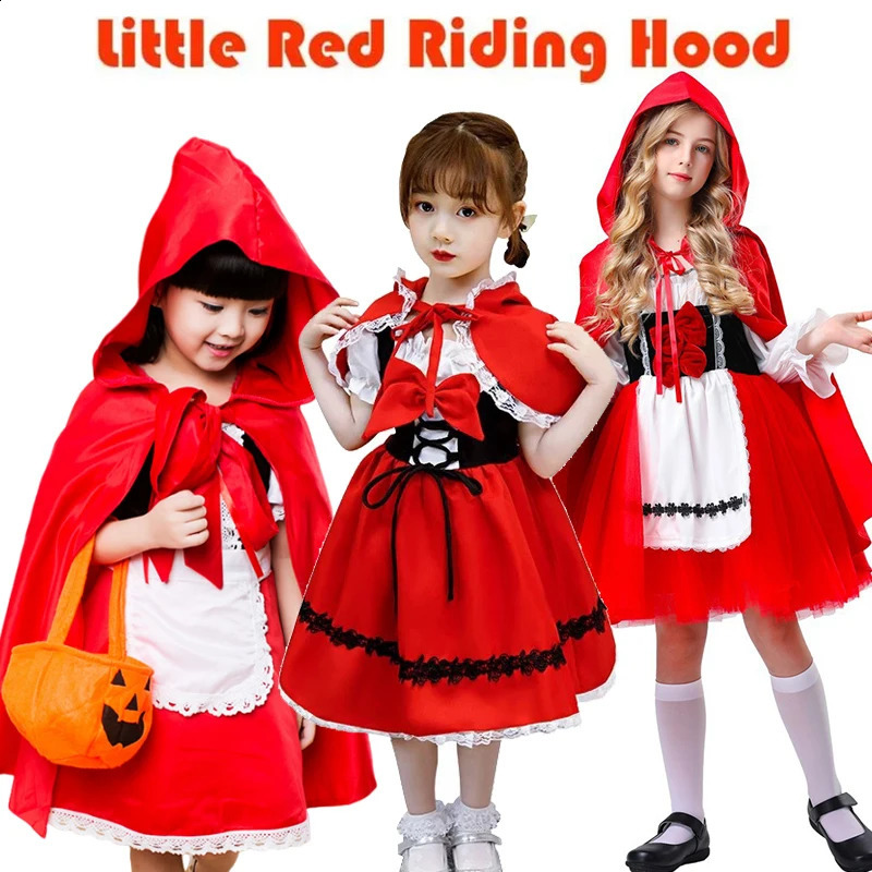Halloween Little Red Riding Hood Girl Costume and Horn Princess Dress Christmas Childrens Performance Ball Fairy Tale Costume 241105