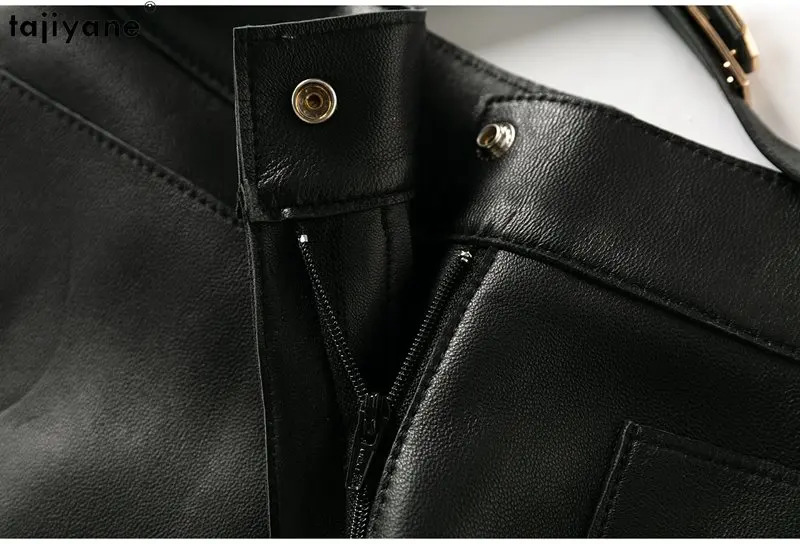 Tiyane Genuine Leather For Womens High Waist Real Sheepskin Pants Korean Style Slim Shorts Cargo Women Short SGG