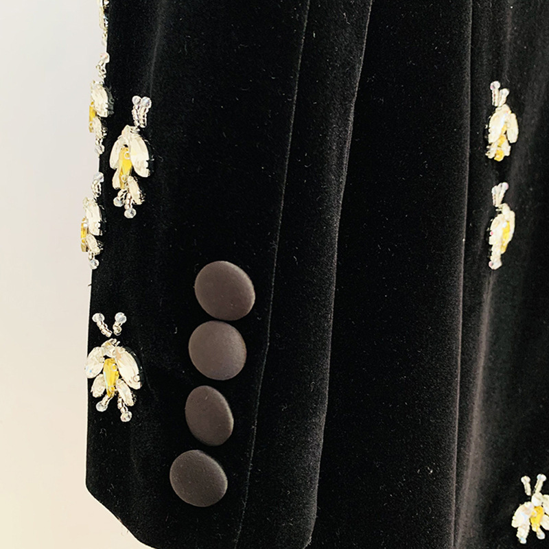 JAMERARY Autumn/Winter New Fashion Slim Fit Bee Dia Beaded Veet Suit Coat Women Notched Office Lady Blazers Female
