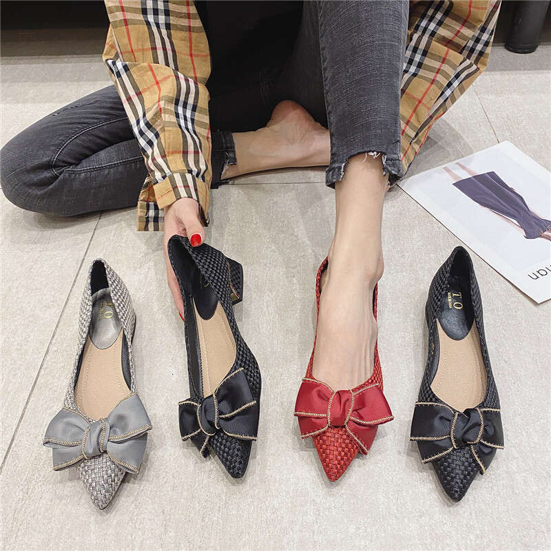 Mid To Low Order Shoes For Women 2020 Korean Version Autumn New Item Pointed Weave Versatile Thick Heel Ladies High Heels
