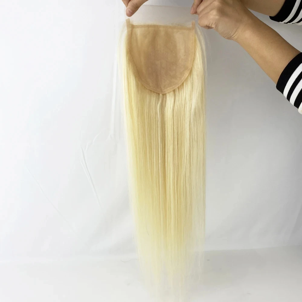 5"X5" Silk Base Lace Closure Light Blonde #613 Virgin European Human Hair Silicon Skin Silk Top Topper With Clips in for Women