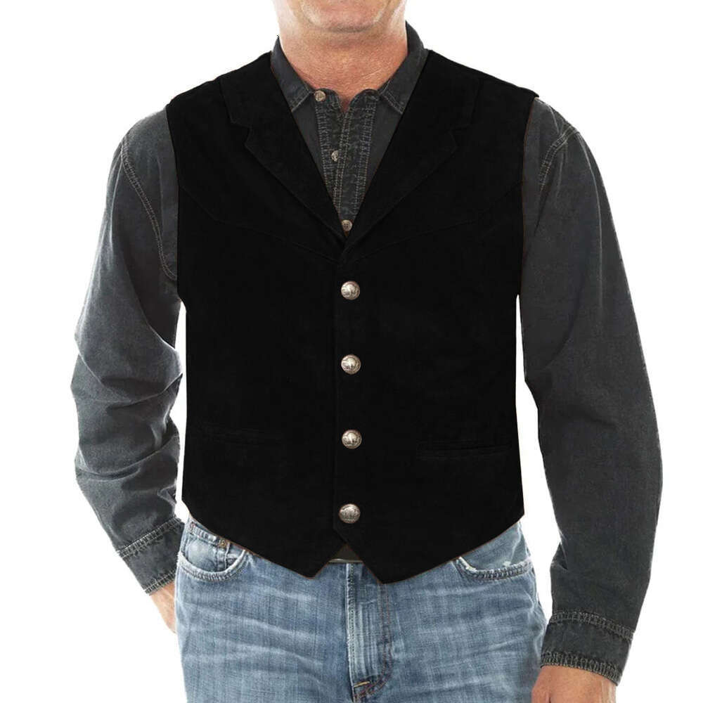 Suede Vest Notched Lapel Single-Breasted Coffee Color Mature Men's Clothing Sleeveless Jacket Vests Chaleco