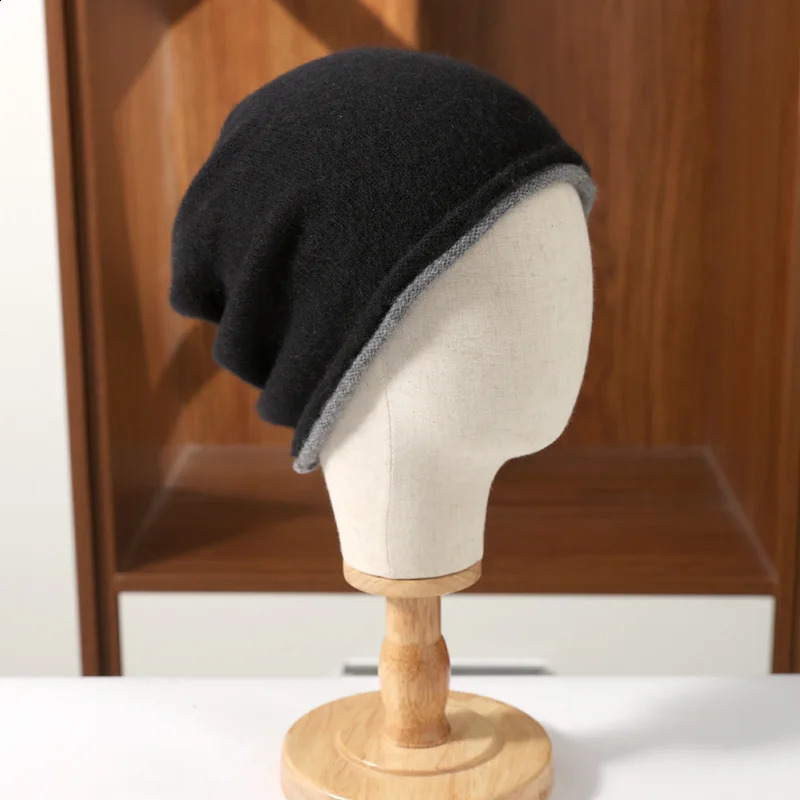 Soft Waxy Cashmere Hat Spring And Autumn Mens Womens High Ear Protection Rolled Edge Knitted Baotou 241105