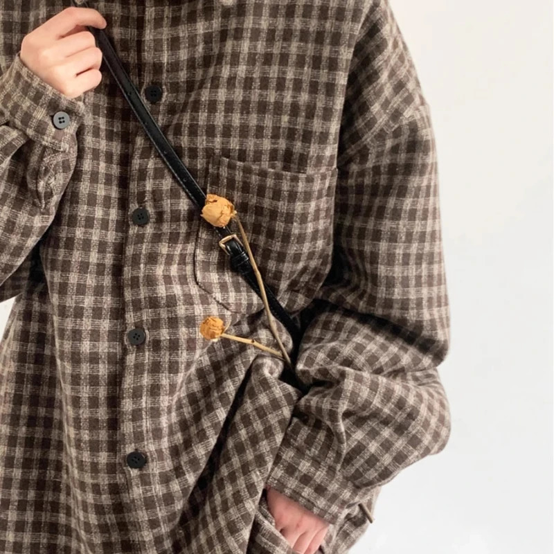 2024 Japanese Harajuku Mens Set Checkered Pockets Fashion ShirtTrendy Straight Leg Trousers 2-pcs Spring College Casual Suit 241104