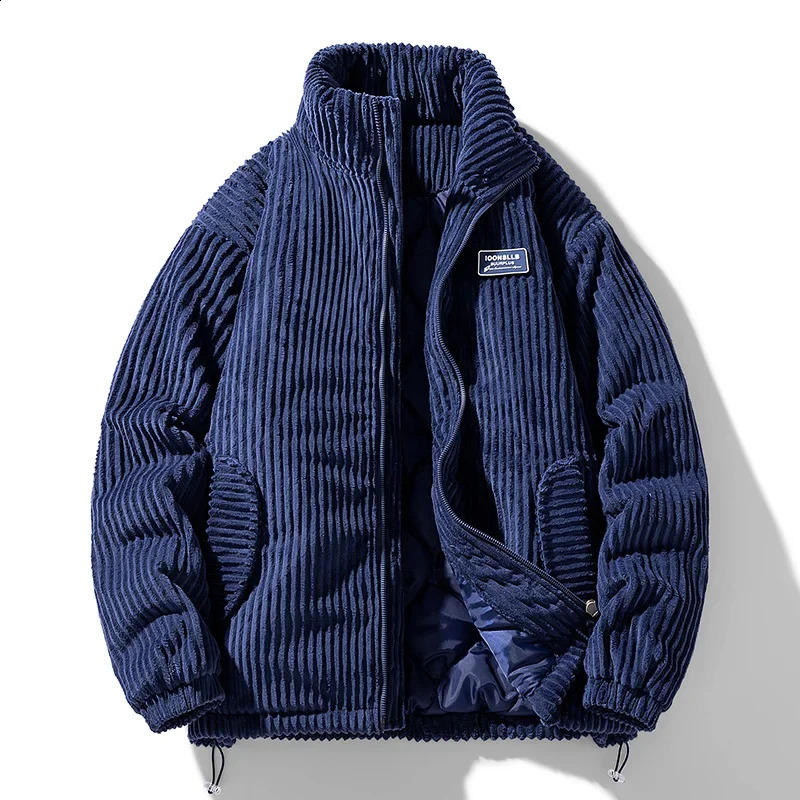 Winter Corduroy Parka Jacket Men Cotton Padded Parkas Autumn Puffer Jacket Male Vintage Korean Man Stand Collar Windbreaker Coat 241105