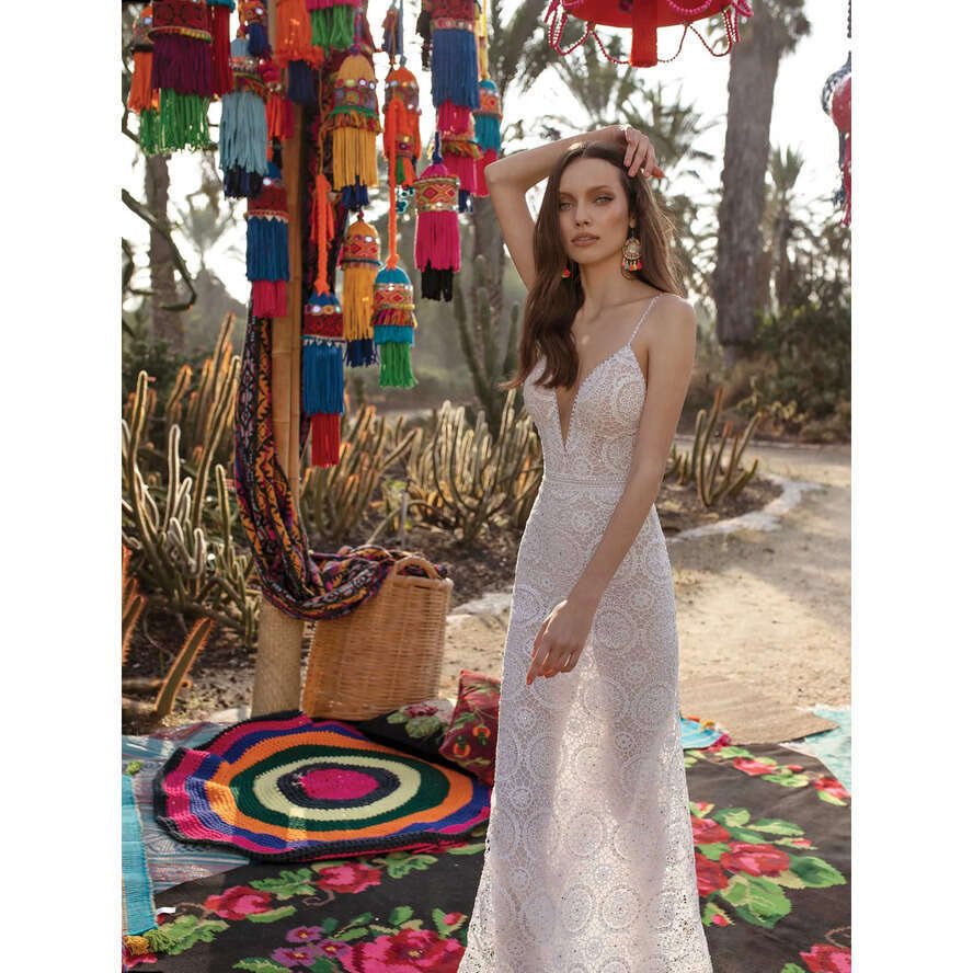 Asaf Dadush Lace Dresses Beading Spaghetti Straps Bohemian Bridal Wedding Gowns Backless Or Length Robes De Marie