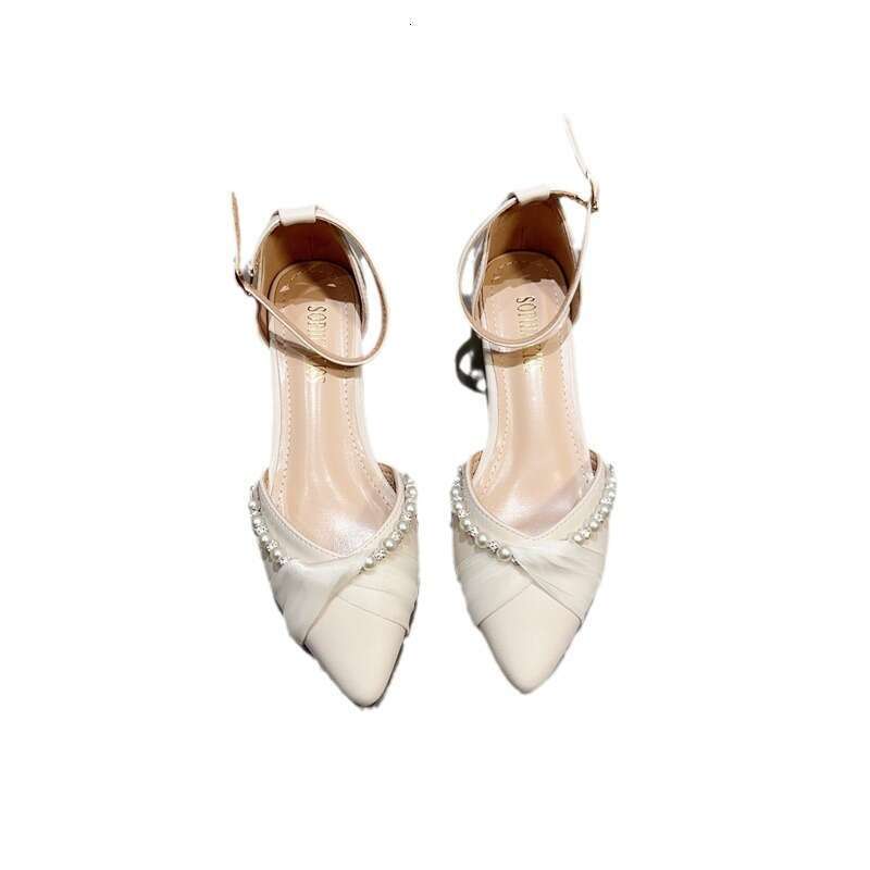 Fashionable One-Piece Buckle Strap Mid Heel Sandals For Women, Korean Version, Summer New Item, Fairy Low Heel, Pointed And Gentle Style, Single Shoe