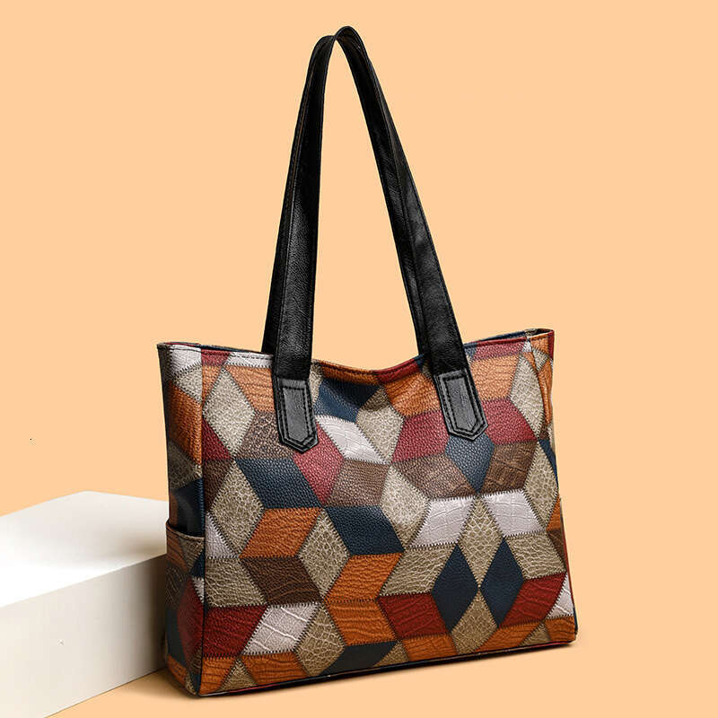 Designer Bag Large Capacity Patchwork Colorful Casual Tote Bags For Women, Vintage Plaid Shoulder Bag For Daily Commuting Ladies Handbags