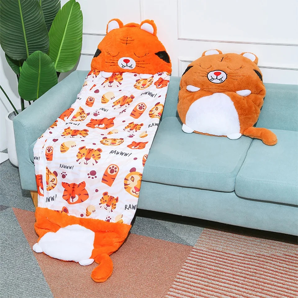 1 Cute Cartoon Sleeping Bag Adult Animal Soft Lazy Sleeping Bag Baby Plush Doll Pillow Sleeping Bag Year Gift 241105