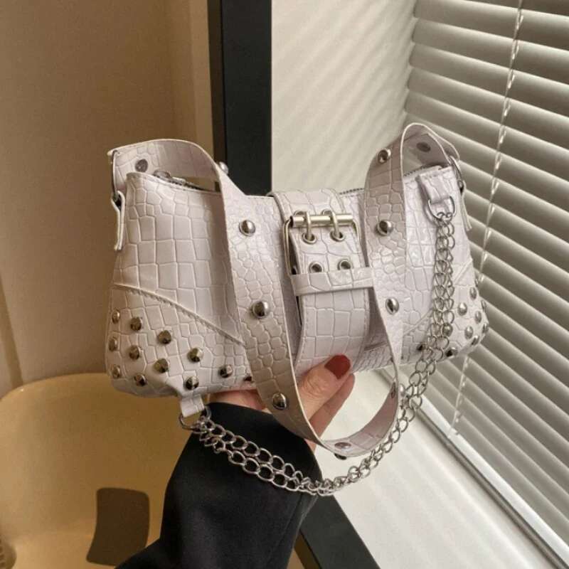 Designer Bag Women Fashion Shoulder Bag Gothic Ladies Bag Cool Style Trendy Rock Girls Handbag Y2k Rivet Chain For Travel Vacation Daily Saddle bag