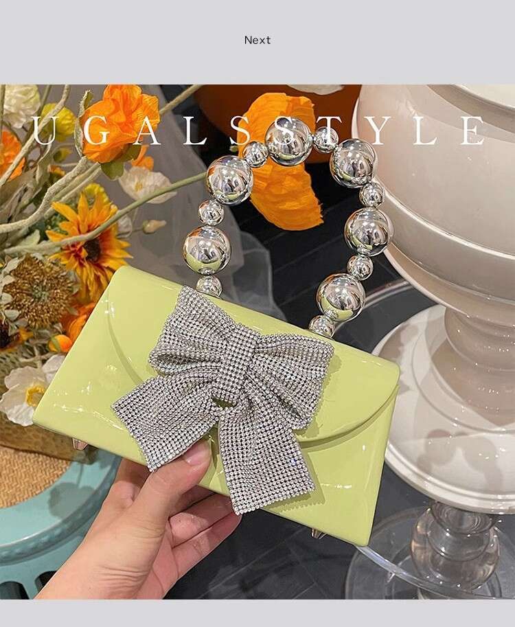 Fashion Beads Beaded Handle Women's Handbag Glitter Shiny Dia Bow Knot Evening Wedding Party Clutch Purse Shoulder Bag