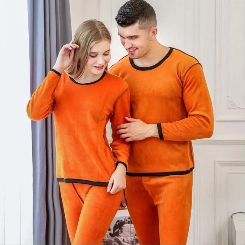 Long Johns Men Thermal Underwear Winter Fleece Johns Sets Women Fleece Warm Pajamas Set Velvet Thick Thermal Underwear Sets 241105
