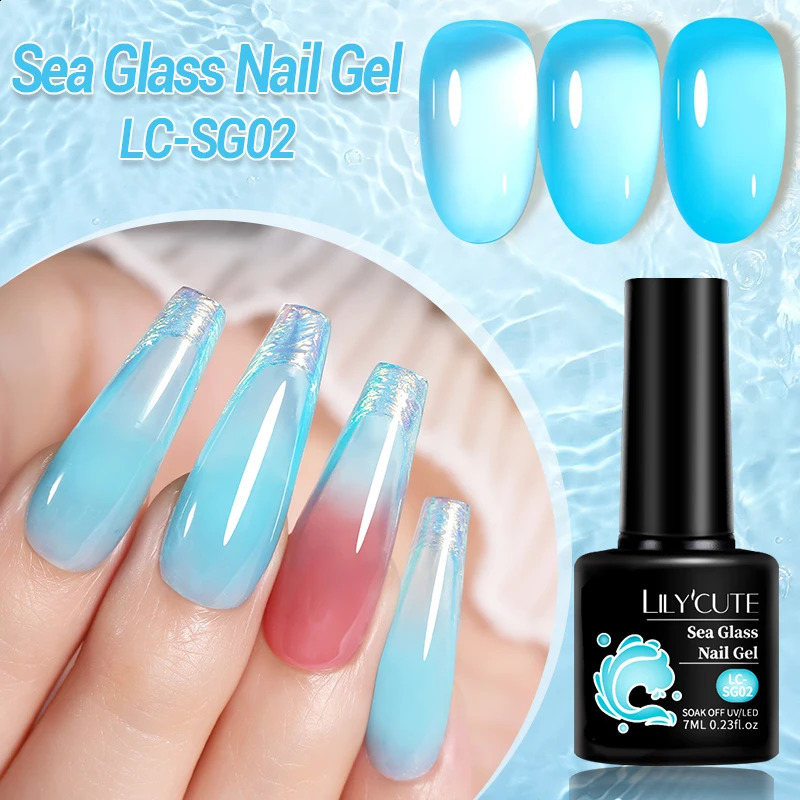 LILYCUTE 6Pcs 7ML Jelly Glass Gel Nail Polish Set Sea Blue Varnish Semi-transparent Nail Art Semi Permanent UV Gel Varnish 241105