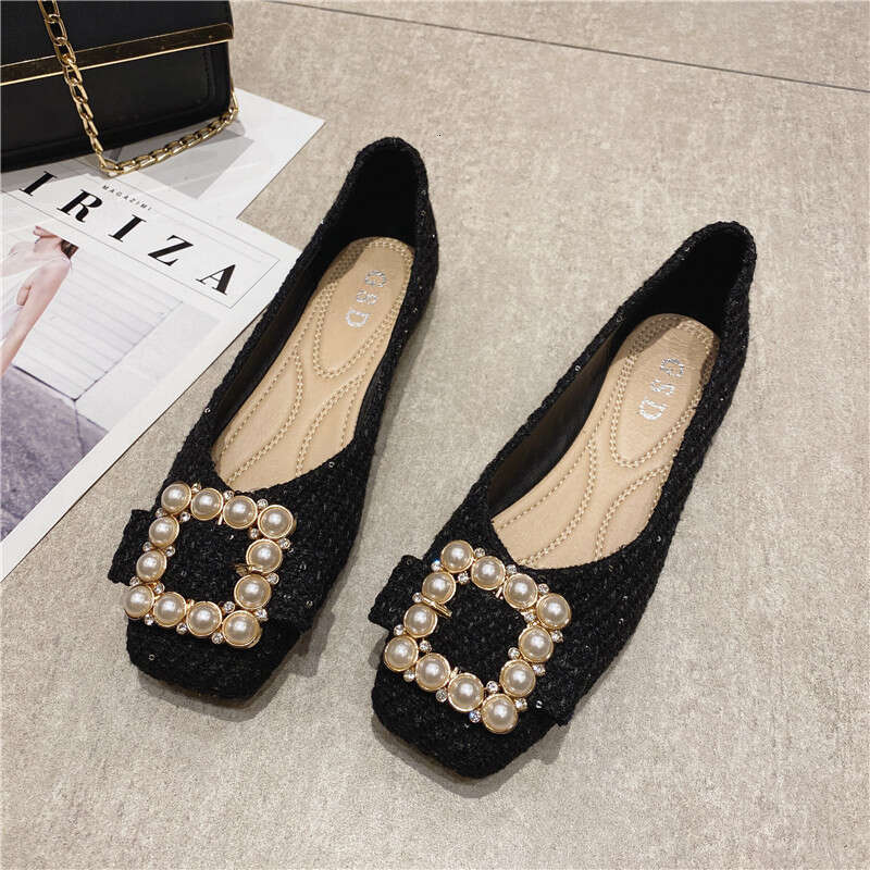 2023 Spring New Cloth Face Daily Versatile Square Head Shallow Mouth Large Flat Follow Women's Scoop Shoes